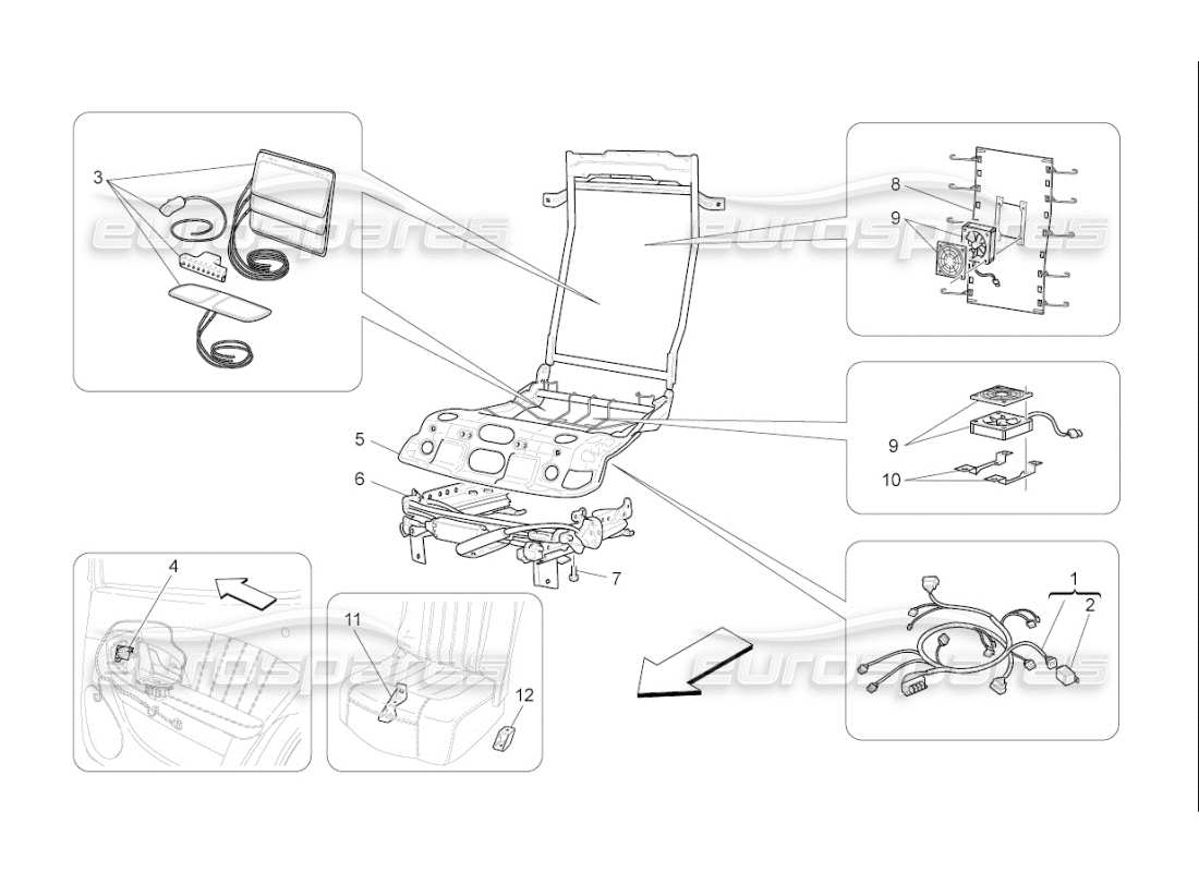 maserati qtp. (2009) 4.7 auto sedili posteriori: meccanica ed elettronica schema delle parti