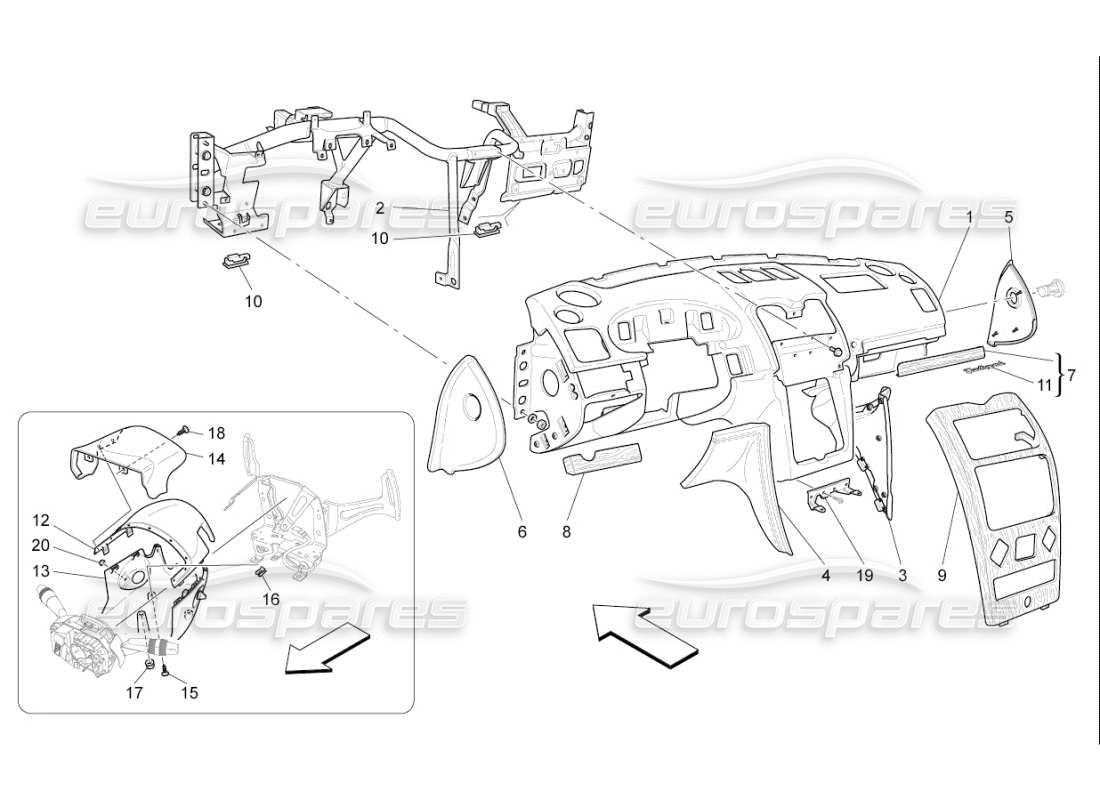 maserati qtp. (2008) 4.2 auto diagramma delle parti dell'unità del cruscotto