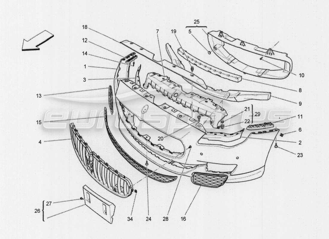 maserati qtp. v8 3.8 530bhp auto 2015 schema delle parti dei telai strutturali posteriori e dei pannelli in lamiera
