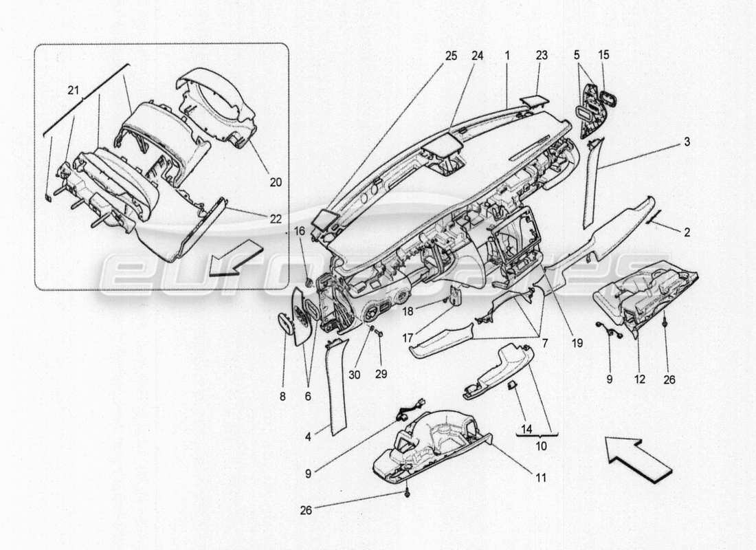 maserati qtp. v8 3.8 530bhp auto 2015 ripiano posteriore diagramma delle parti