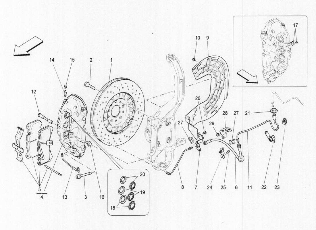 maserati qtp. v6 3.0 bt 410bhp 2015 schema parziale dei dispositivi di frenatura sulle ruote anteriori