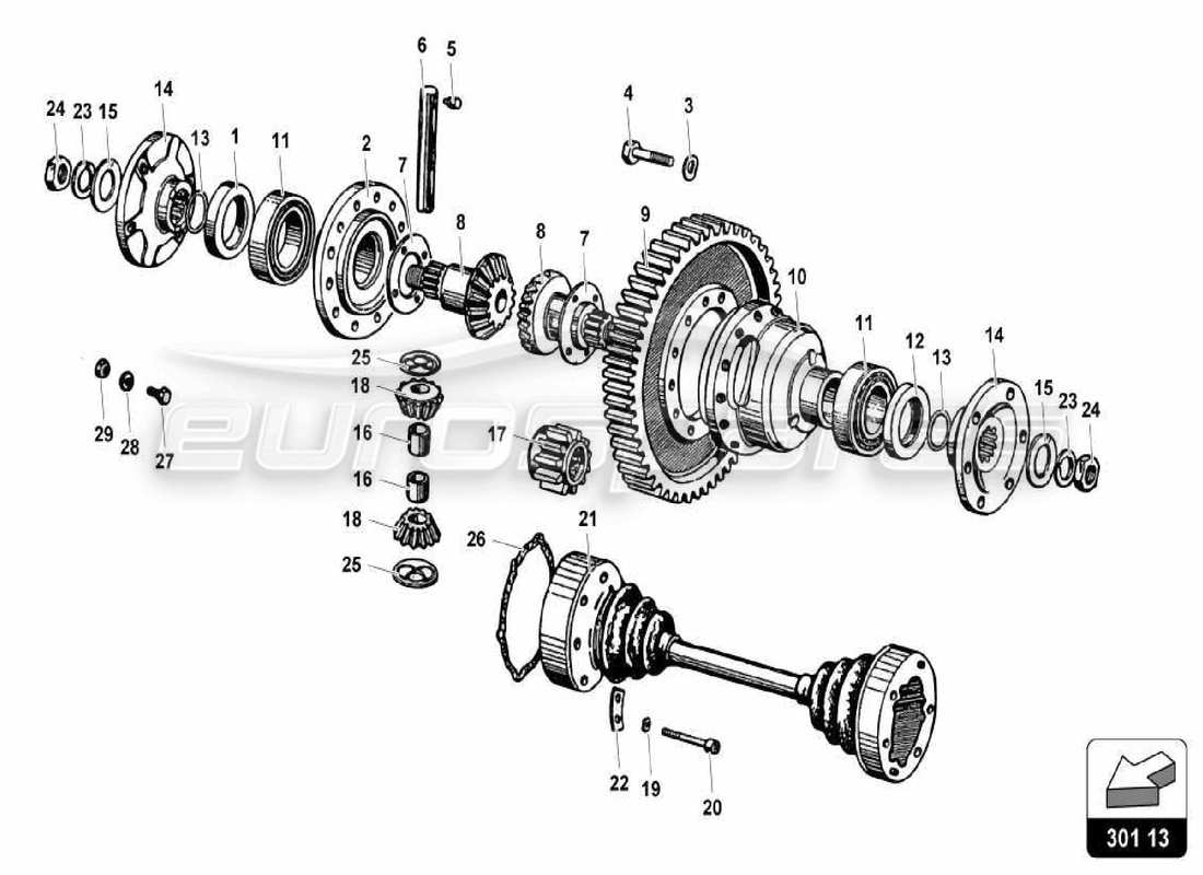lamborghini miura p400s differenziale posteriore diagramma delle parti