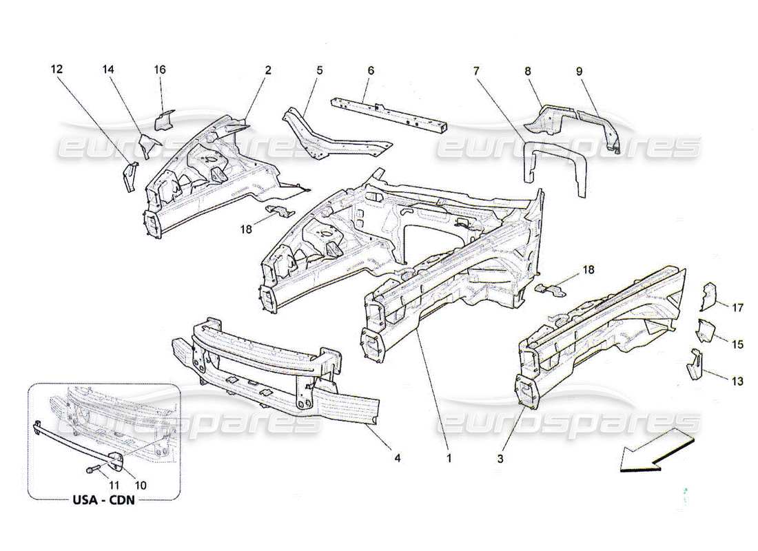 maserati qtp. (2010) 4.2 schema delle parti dei telai strutturali anteriori e dei pannelli in lamiera