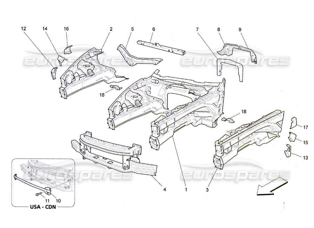 maserati qtp. (2010) 4.2 telai strutturali e pannelli in lamiera anteriori diagramma delle parti