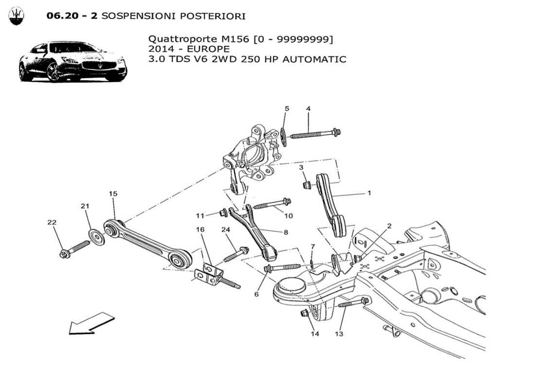 maserati qtp. v6 3.0 tds 250bhp 2014 diagramma delle parti della sospensione posteriore