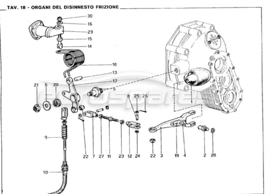 ferrari 246 gt series 1 diagramma delle parti di disinnesto della frizione