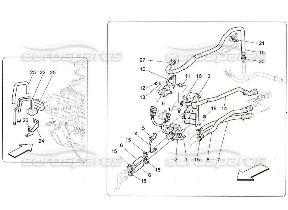 maserati qtp. (2010) 4.2 unità a c: diagramma delle parti dei dispositivi del vano motore