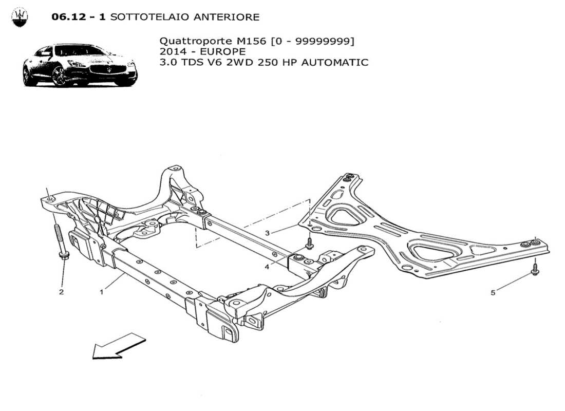 maserati qtp. v6 3.0 tds 250bhp 2014 schema delle parti del sottotelaio anteriore