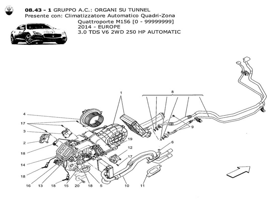 maserati qtp. v6 3.0 tds 250bhp 2014 unità ac: schema delle parti dispositivi tunnel