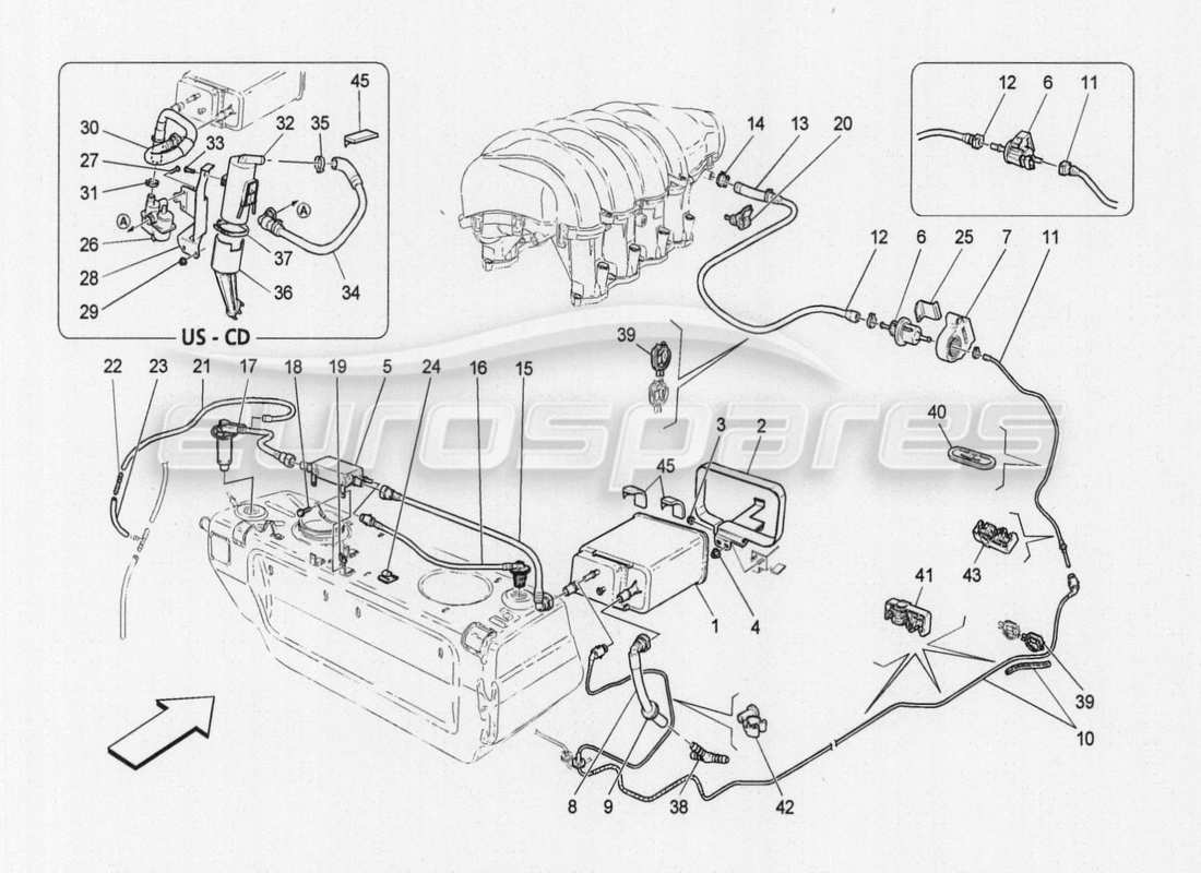 maserati granturismo special edition diagramma delle parti del sistema di ricircolo dei vapori di carburante