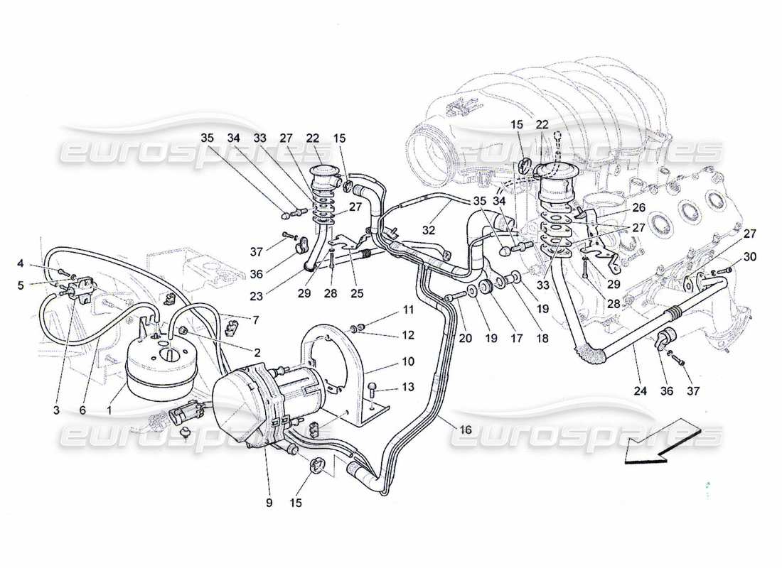 maserati qtp. (2010) 4.7 sistema d'aria aggiuntivo diagramma delle parti