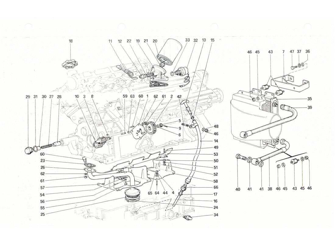 ferrari 208 gtb gts diagramma delle parti del sistema di lubrificazione
