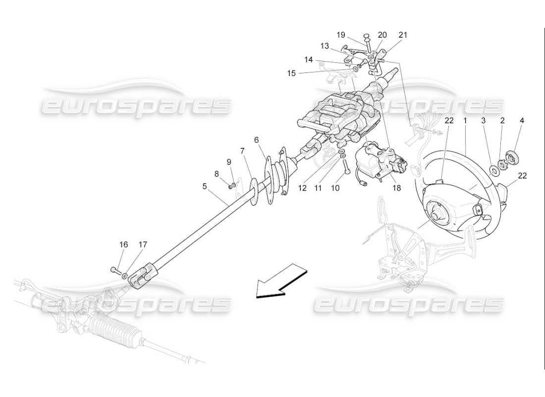 maserati qtp. (2010) 4.7 auto schema delle parti del piantone dello sterzo e dell'unità del volante
