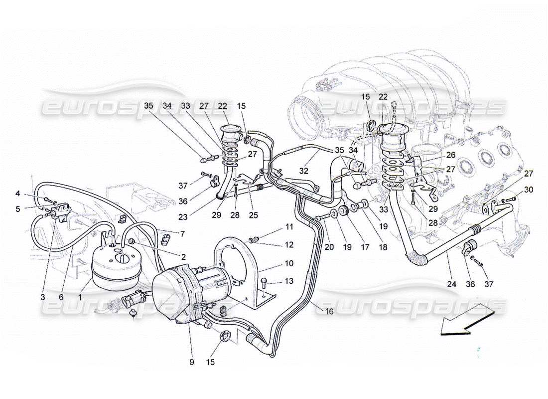maserati qtp. (2010) 4.2 sistema d'aria aggiuntivo diagramma delle parti