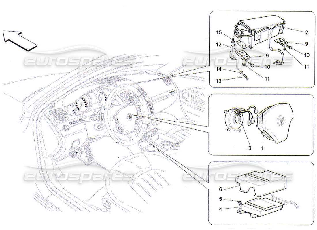 maserati qtp. (2010) 4.2 diagramma delle parti del sistema airbag anteriore
