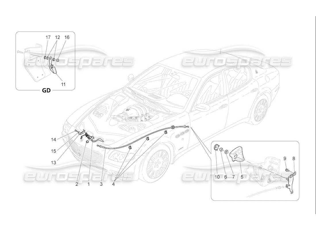 maserati qtp. (2008) 4.2 auto pulsante apertura coperchio anteriore diagramma delle parti