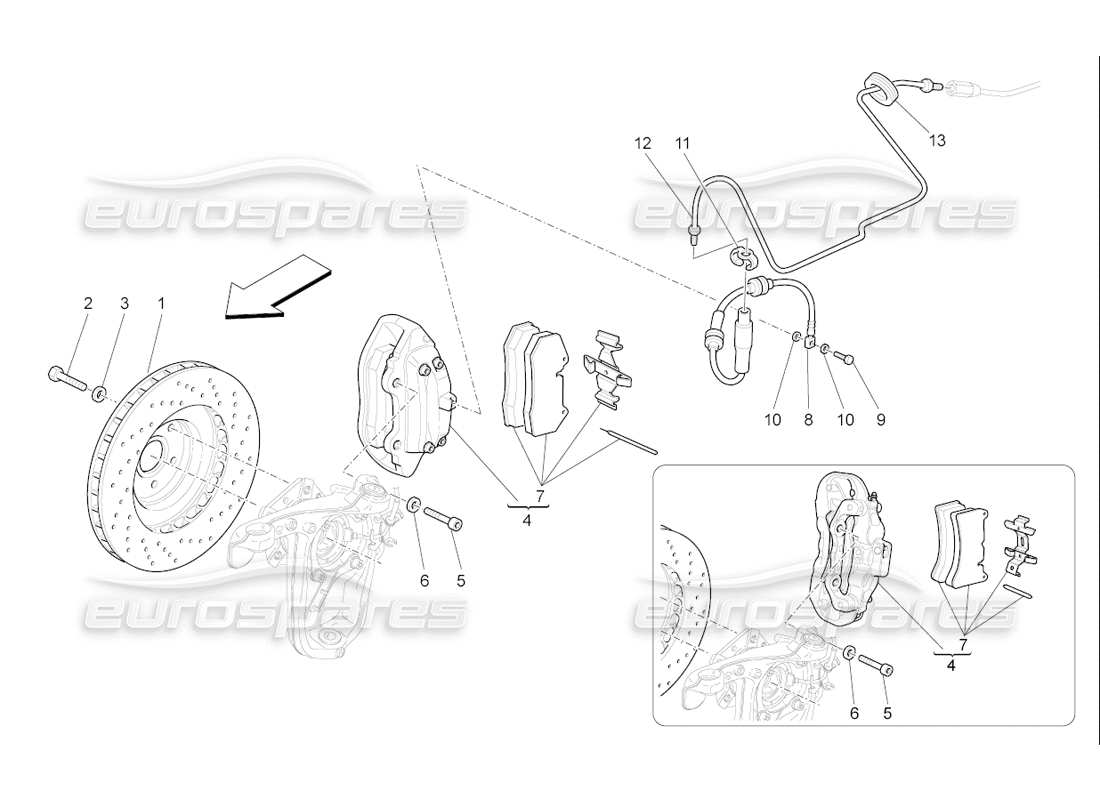 maserati qtp. (2006) 4.2 f1 schema parziale dei dispositivi di frenatura sulle ruote anteriori