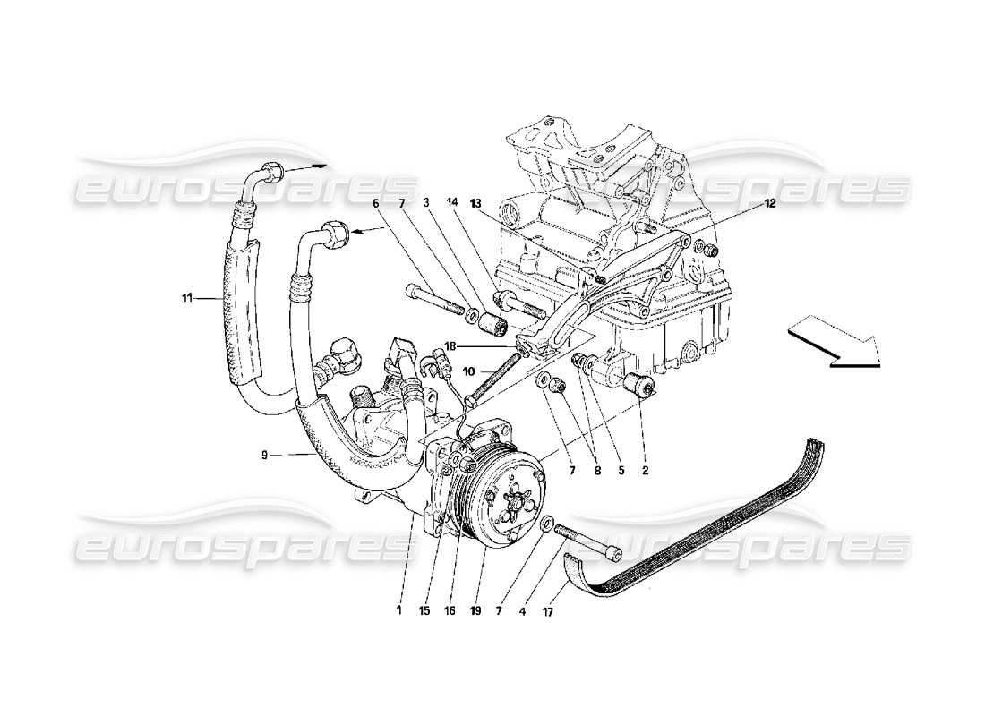 ferrari 348 (2.7 motronic) compressore dell'aria condizionata diagramma delle parti