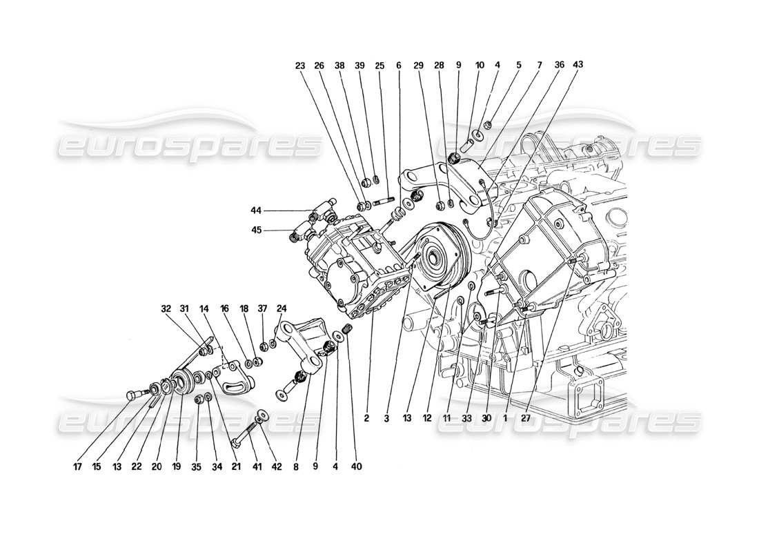 ferrari 328 (1985) diagramma delle parti del compressore e dei controlli dell'aria condizionata (per la versione usa).