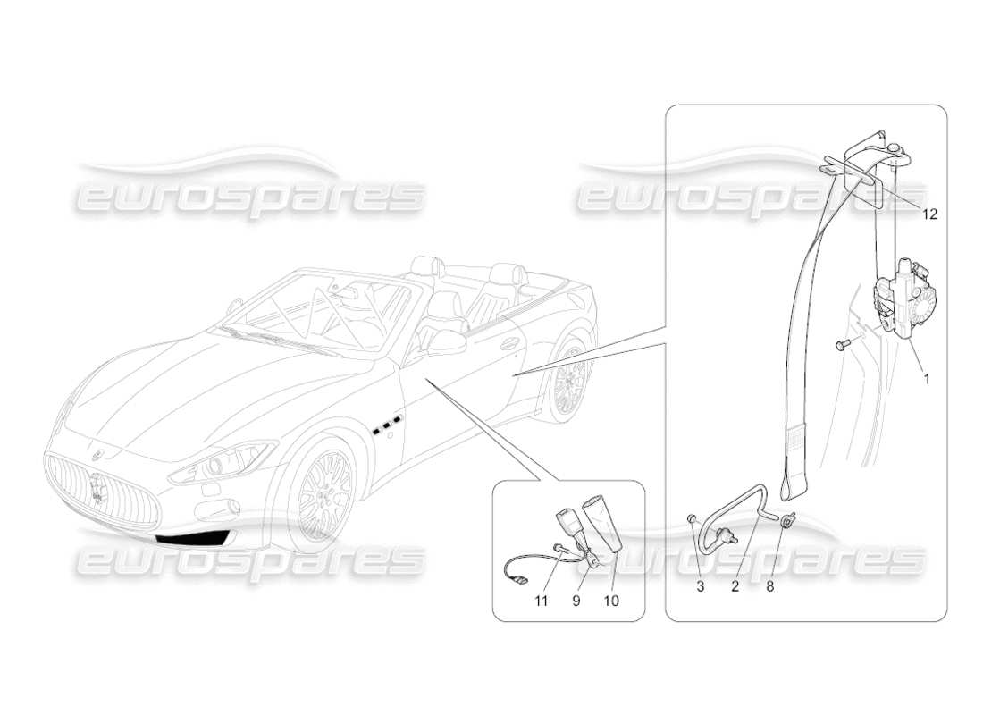 maserati grancabrio (2010) 4.7 diagramma delle parti delle cinture di sicurezza anteriori