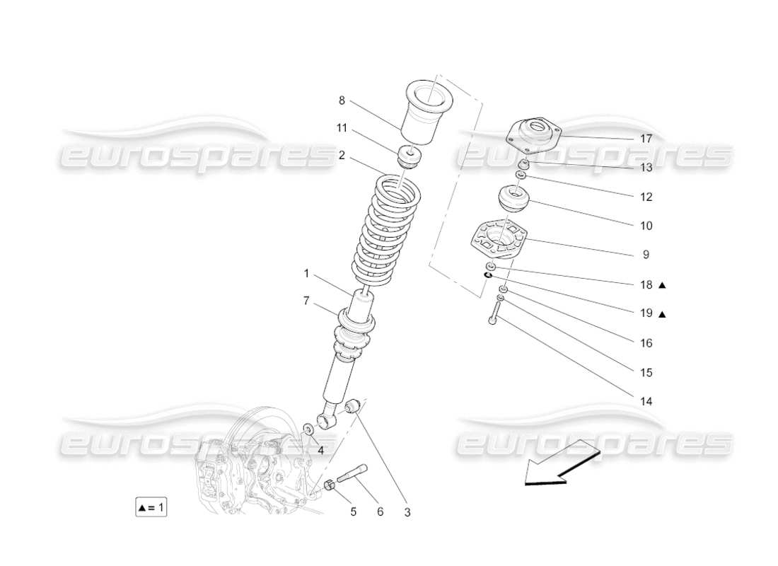 maserati grancabrio (2010) 4.7 schema delle parti dei dispositivi ammortizzatore posteriore