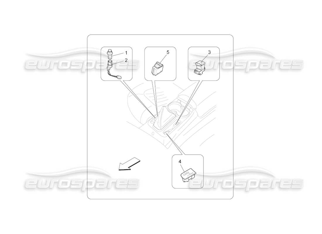 maserati grancabrio (2010) 4.7 diagramma delle parti dei dispositivi della console centrale