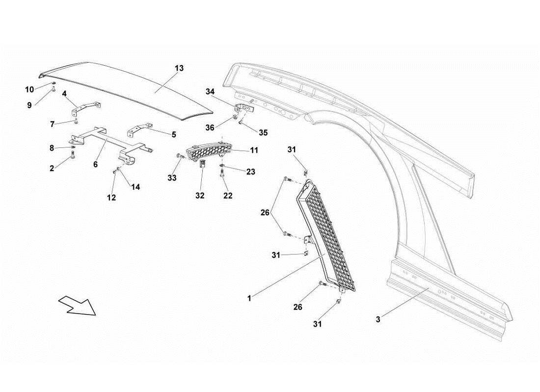 lamborghini gallardo lp560-4s update diagramma delle parti del parafango posteriore