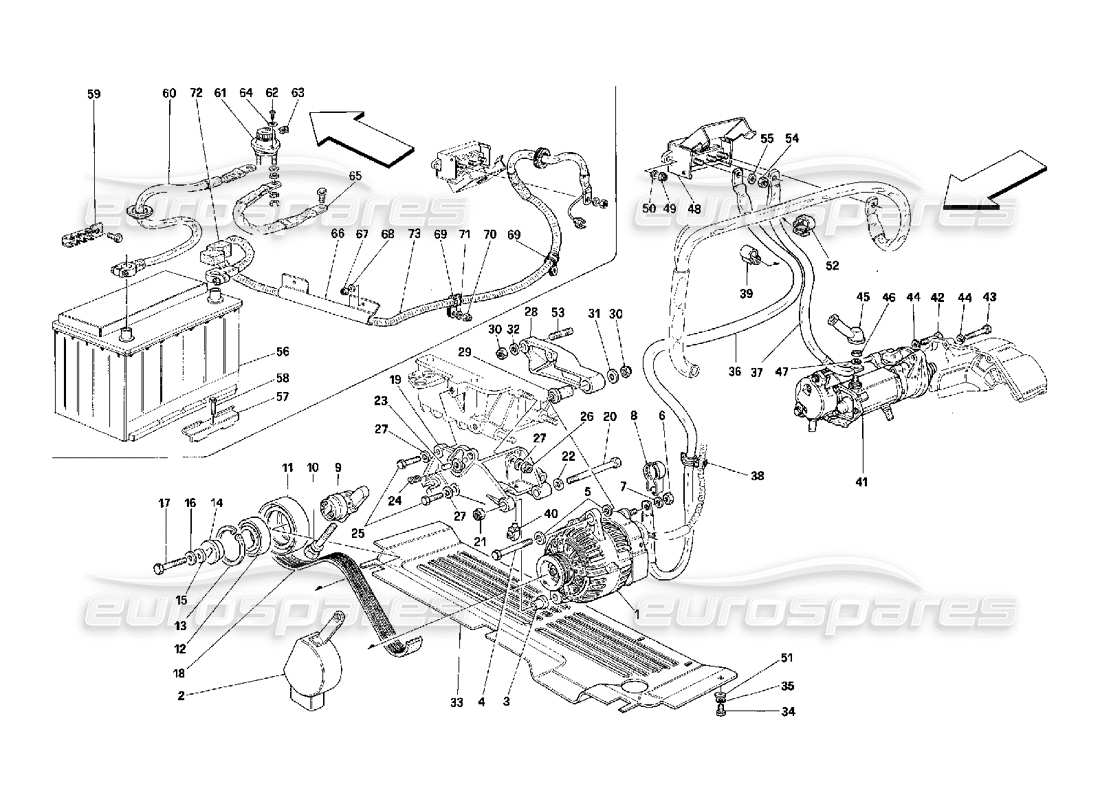 ferrari 348 (2.7 motronic) generatore di corrente: diagramma delle parti del motore di avviamento