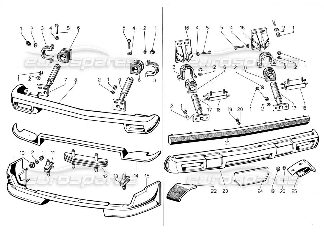 lamborghini jalpa 3.5 (1984) diagramma delle parti paraurti e spoiler (valido per gli usa - maggio 1985).