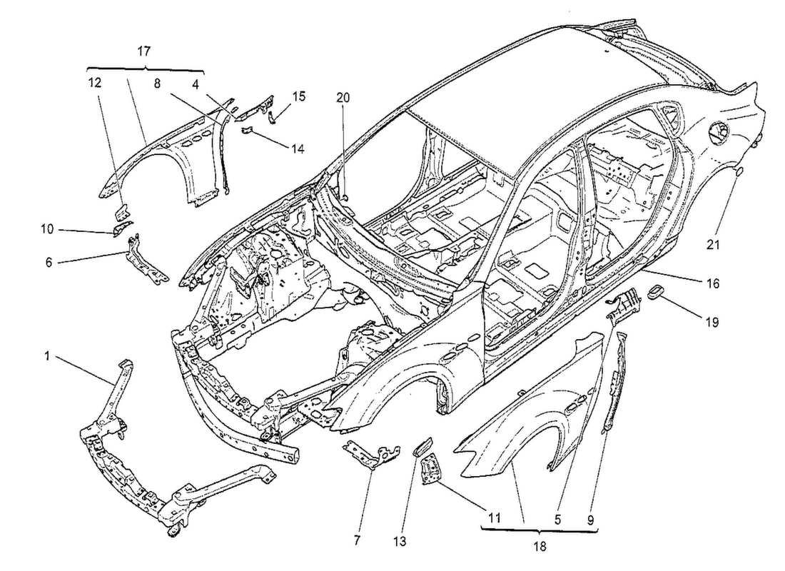 maserati qtp. v8 3.8 530bhp 2014 schema delle parti della carrozzeria e dei pannelli di rivestimento esterni anteriori