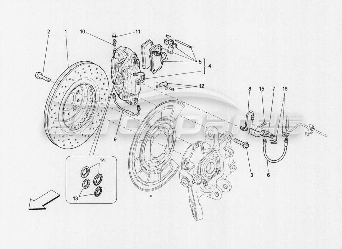 maserati qtp. v8 3.8 530bhp auto 2015 schema parziale dei dispositivi di frenatura sulle ruote posteriori