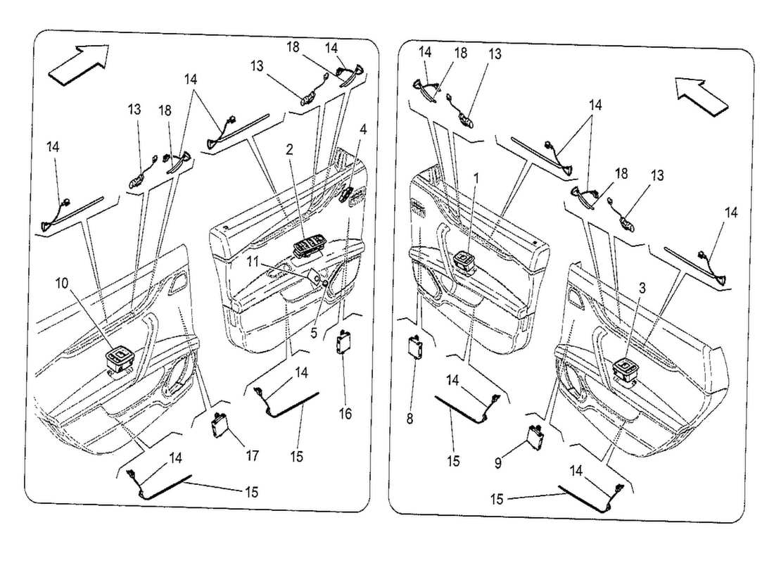 maserati qtp. v8 3.8 530bhp 2014 diagramma delle parti dei dispositivi per porte