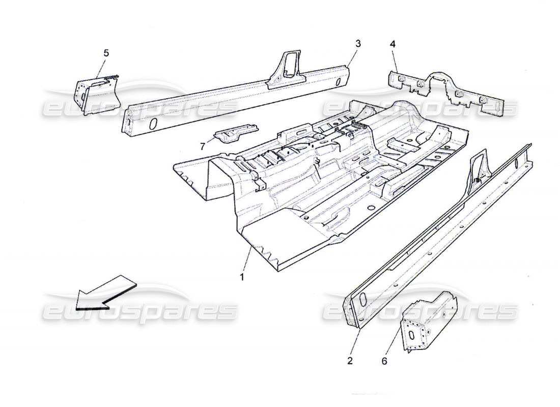 maserati qtp. (2010) 4.7 schema delle parti dei telai strutturali centrali e dei pannelli in lamiera