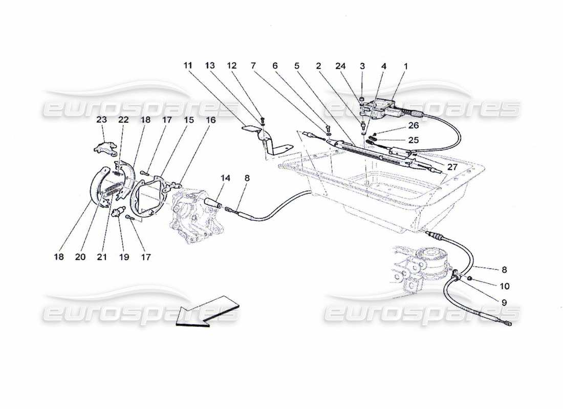 maserati qtp. (2010) 4.7 diagramma delle parti del freno a mano