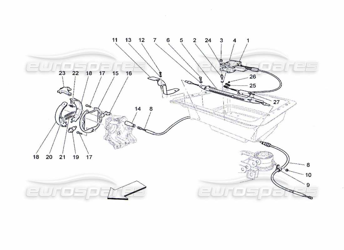 maserati qtp. (2010) 4.7 diagramma delle parti del freno a mano