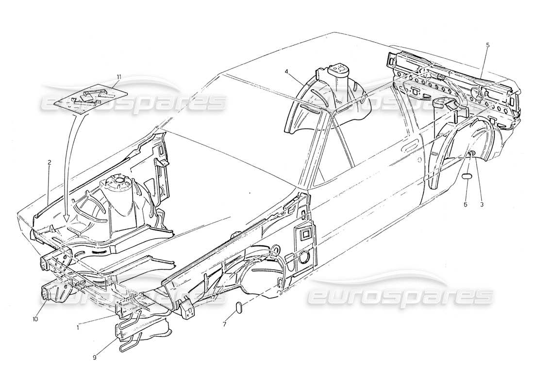 maserati 228 scocca della carrozzeria: diagramma delle parti dei pannelli interni