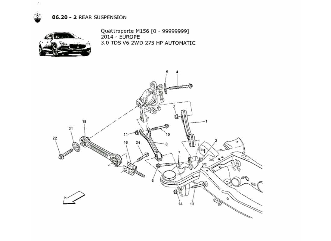 maserati qtp. v6 3.0 tds 275bhp 2014 diagramma delle parti della sospensione posteriore