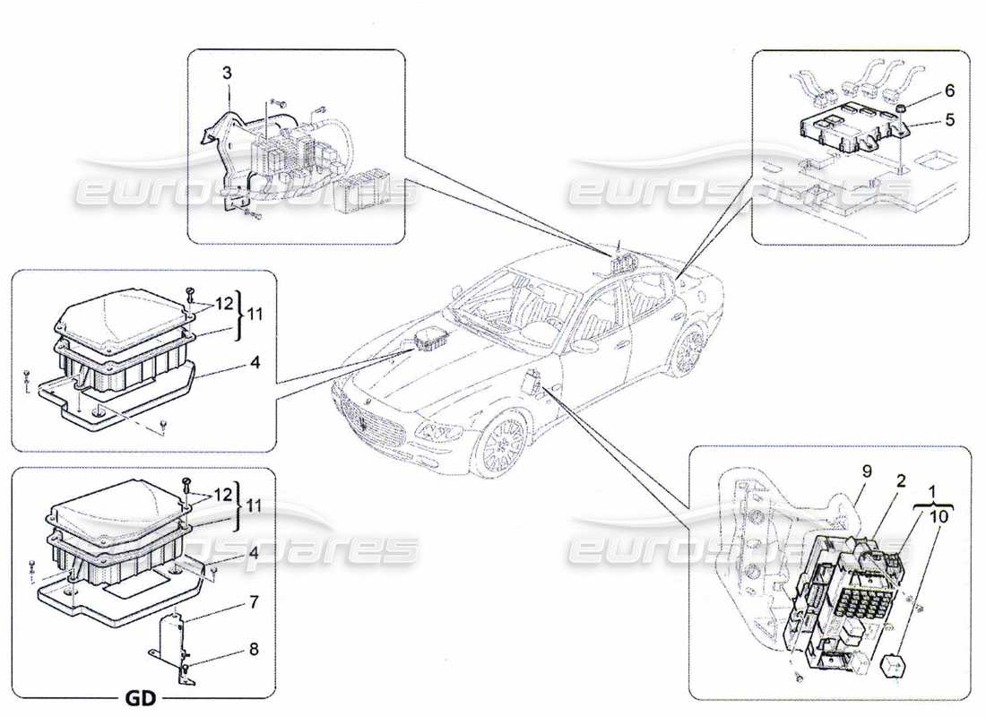 maserati qtp. (2010) 4.7 schema delle parti di relè, fusibili e scatole