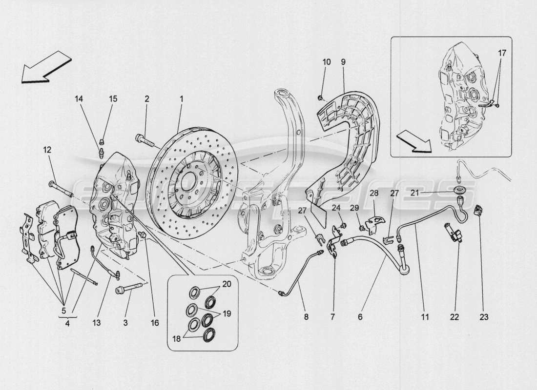 maserati qtp. v8 3.8 530bhp auto 2015 dispositivi di frenatura sulle ruote anteriori diagramma delle parti