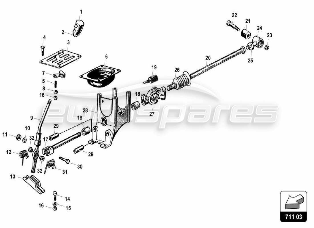 lamborghini miura p400s comandi della trasmissione manuale diagramma delle parti