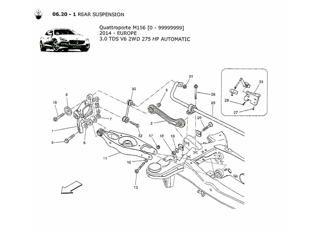 maserati qtp. v6 3.0 tds 275bhp 2014 diagramma delle parti della sospensione posteriore