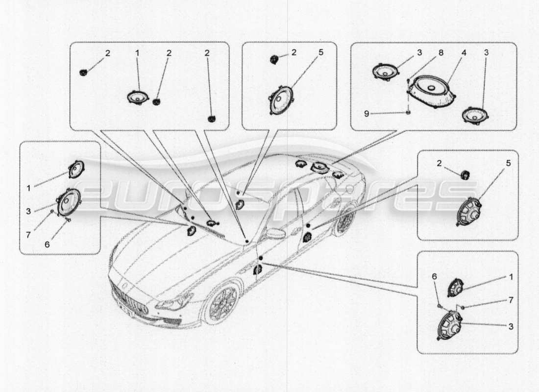 maserati qtp. v8 3.8 530bhp 2014 auto schema delle parti del sistema di diffusione del suono