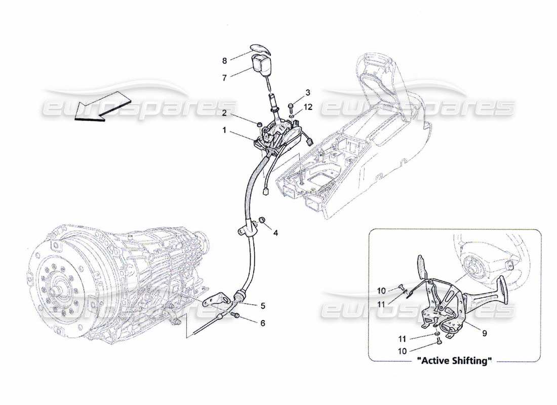 maserati qtp. (2010) 4.7 comandi del conducente per il diagramma delle parti del cambio automatico