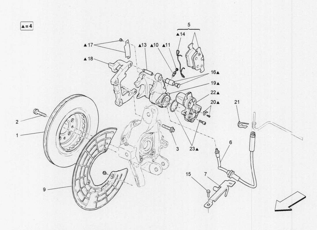 maserati qtp. v6 3.0 tds 275bhp 2017 schema parziale dei dispositivi di frenatura sulle ruote posteriori