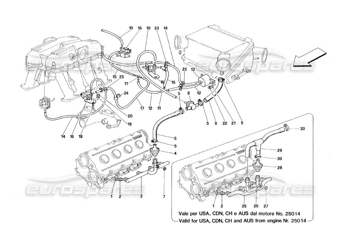 ferrari 348 (1993) tb / ts diagramma delle parti del dispositivo di iniezione dell'aria