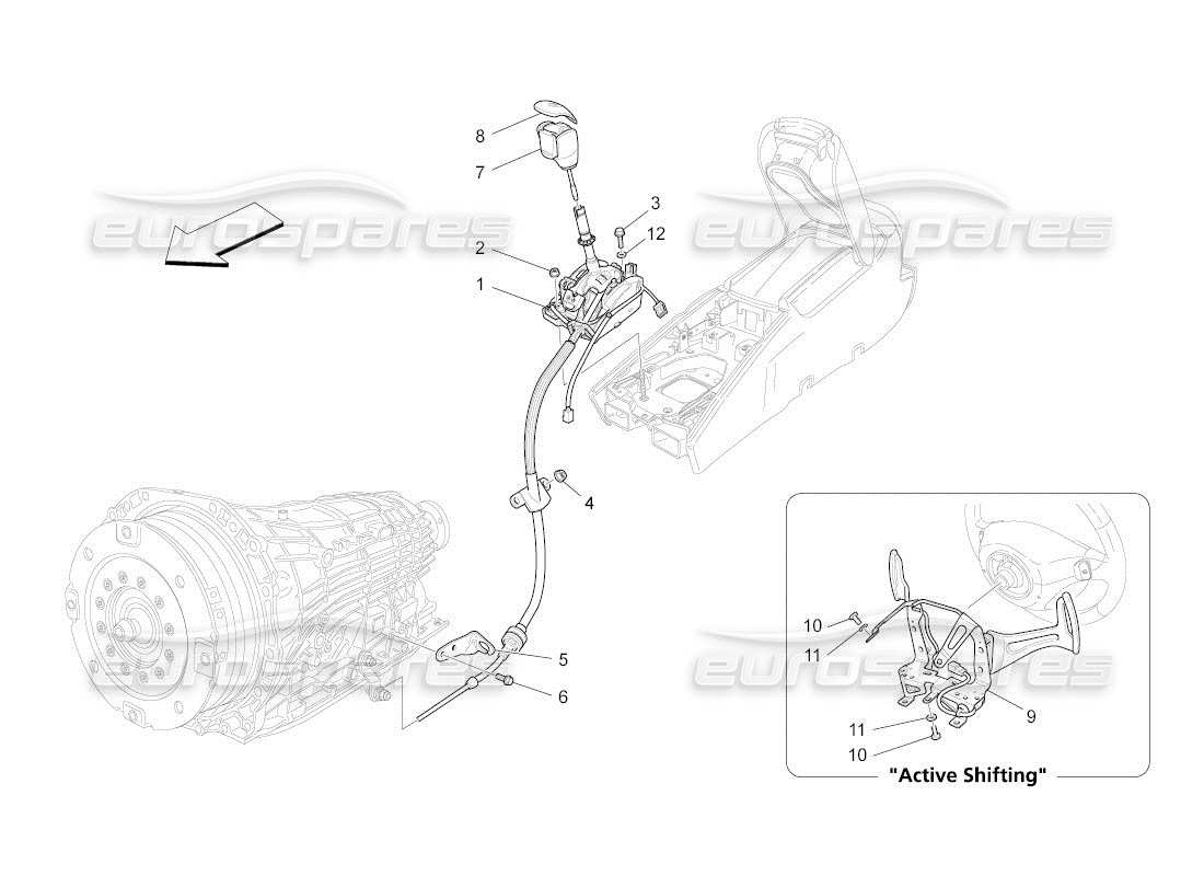 maserati qtp. (2011) 4.7 auto comandi del conducente per il diagramma delle parti del cambio automatico