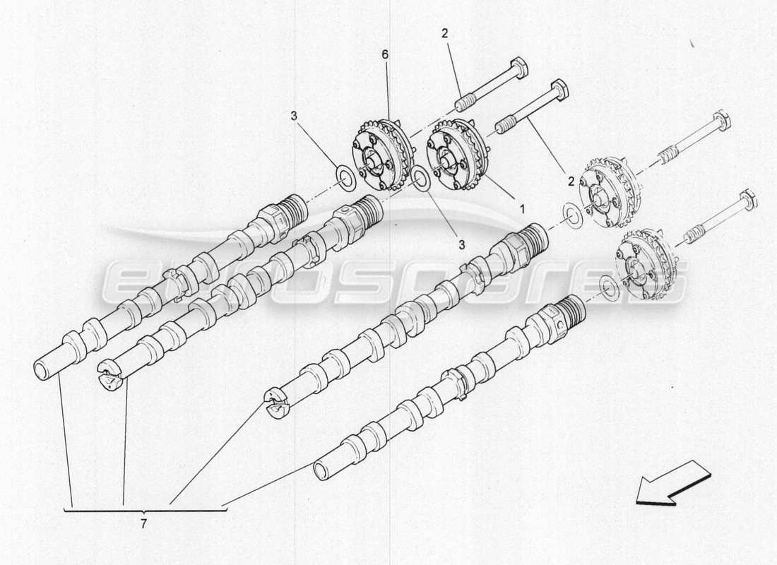 maserati qtp. v8 3.8 530bhp 2014 auto diagramma delle parti degli alberi a camme della testata destra