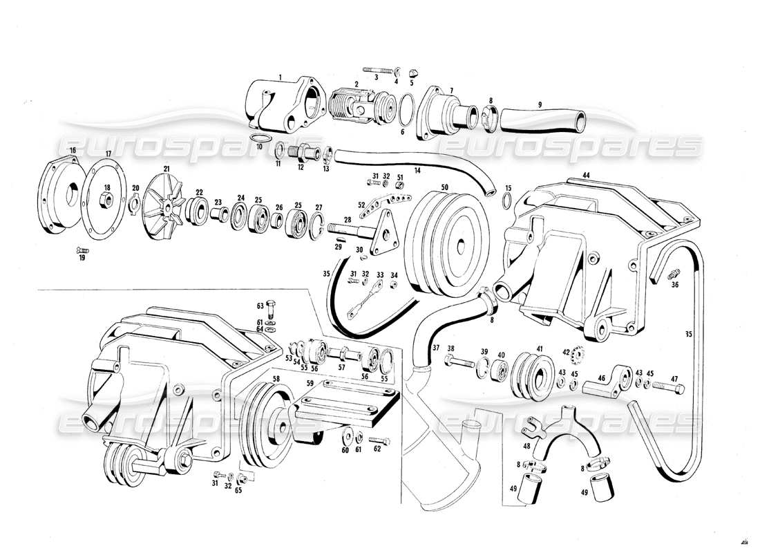 maserati qtp.v8 4.7 (s1 & s2) 1967 diagramma delle parti di raffreddamento del motore