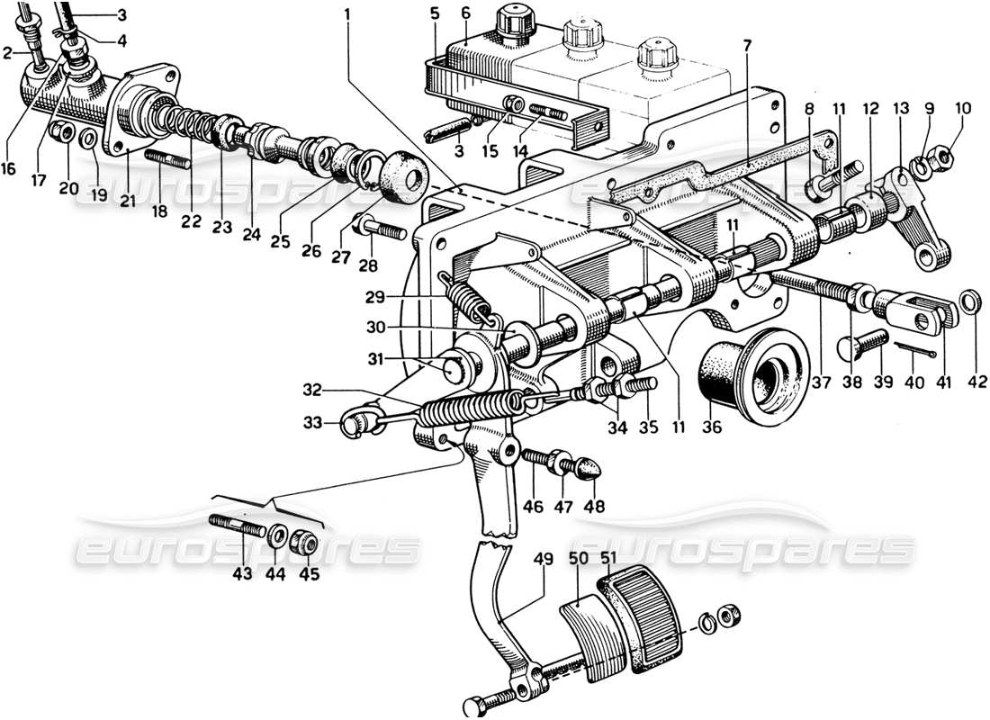 ferrari 330 gtc coupe pedaliera - controllo frizione diagramma delle parti