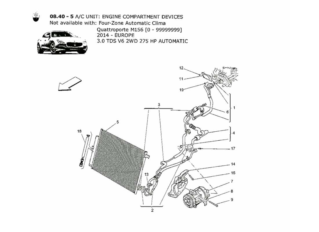 maserati qtp. v6 3.0 tds 275bhp 2014 unità a c: diagramma delle parti dei dispositivi del vano motore